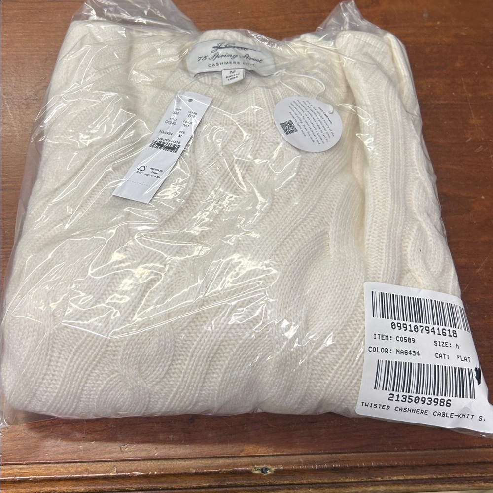 J Crew WHITE Spring Street cashmere twisted cable-knit sweater CO589 - Picture 2 of 3